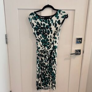 Karen Kane Teal and Black Patterned Midi Dress